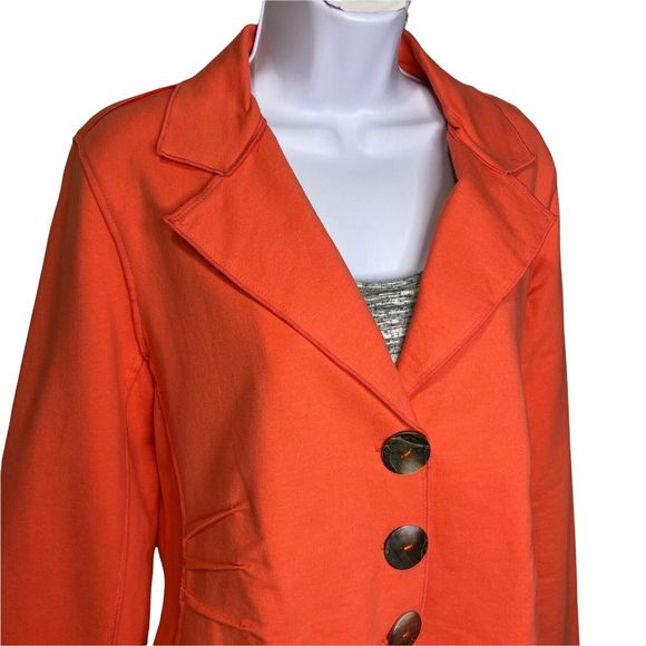 Neon Buddha Size Medium Button Front Blazer Jacket Coral Stretch Knit Bright EUC - Picture 2 of 7
